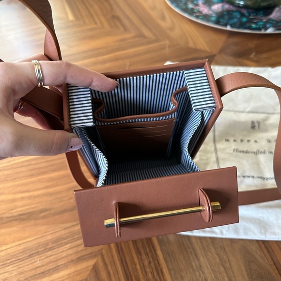 NAPPA DORI RADIO BAG STRUCTURED CROSSBODY SHOULDER BAG Tan - Picture 8 of 11